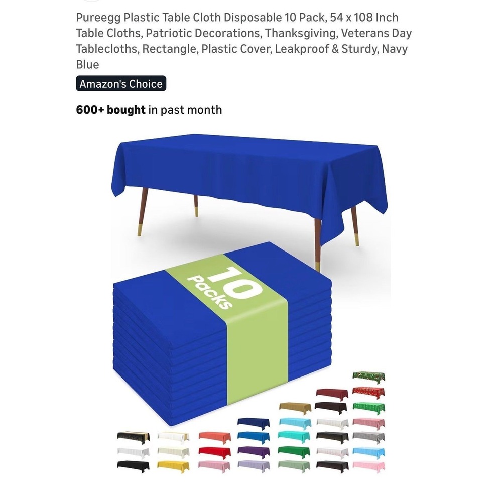 Royal Blue Plastic Tablecloth Waterproof Stain Resistant Party Table Cover Solid